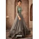 Grey And Green Silk Georgette Embroidered Floor Length Suits