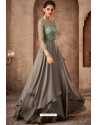 Grey And Green Silk Georgette Embroidered Floor Length Suits