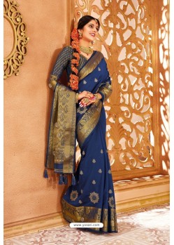 Navy Blue Weaving Silk Designer Saree
