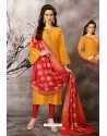 Yellow Tafetta Silk Designer Churidar Suit