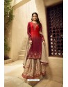 Red And Beige Satin Georgette Designer Palazzo Suit