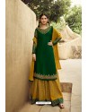 Dark Green And Mustard Satin Georgette Designer Palazzo Suit