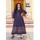 Navy Blue Rayon Printed Readymade Gown