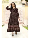 Brown Rayon Printed Readymade Gown