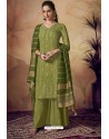 Green Viscose Banarasi Palazzo Suit