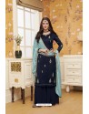 Navy Blue Satin Georgette Embroidered Palazzo Suit