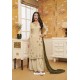 Light Beige Satin Georgette Embroidered Palazzo Suit