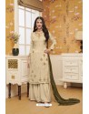 Light Beige Satin Georgette Embroidered Palazzo Suit