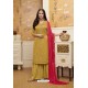 Yellow Satin Georgette Embroidered Palazzo Suit