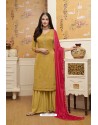 Yellow Satin Georgette Embroidered Palazzo Suit