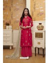 Red Satin Georgette Embroidered Palazzo Suit