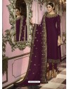 Purple Faux Georgette Embroidered Straight Suit