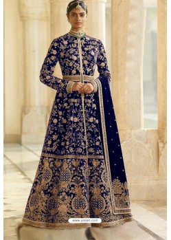 Royal Blue Velvet Beautiful Embroidered Anarkali Suit