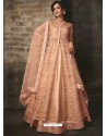 Peach Net And Art Silk Designer Anarkali Suit