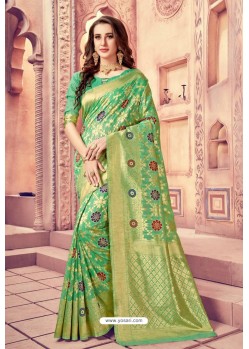 Green Silk Zari Printed Saree