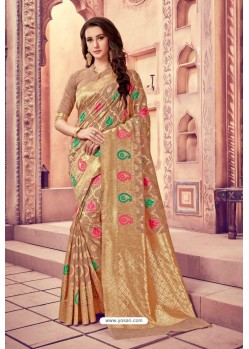 Golden Silk Zari Printed Saree