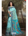 Sky Blue Madhu Silk Printed Saree