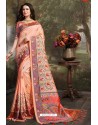 Light Orange Madhu Silk Printed Saree