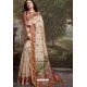 Cream Madhu Silk Printed Saree