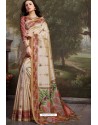 Cream Madhu Silk Printed Saree