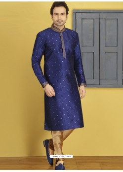 Dark Blue Silk Embroidered Kurta Pajama