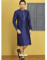 Dark Blue Silk Embroidered Kurta Pajama