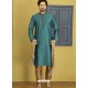 Teal Silk Embroidered Kurta Pajama