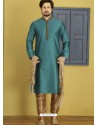 Teal Silk Embroidered Kurta Pajama