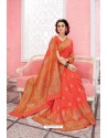Light Red Patola Silk Jacquard Worked Party Wear Saree