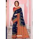 Navy Blue Patola Silk Jacquard Worked Party Wear Saree