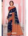 Navy Blue Patola Silk Jacquard Worked Party Wear Saree