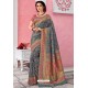 Grey Patola Silk Jacquard Worked Party Wear Saree