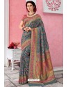 Grey Patola Silk Jacquard Worked Party Wear Saree