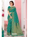 Beautiful Aqua Mint Patola Silk Party Wear Saree