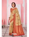 Beige Patola Silk Jacquard Worked Party Wear Saree