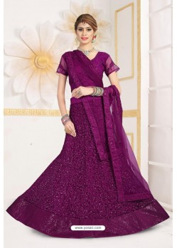 Purple Net Fancy Embroidered Designer Lehenga Choli