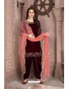 Maroon Velvet Heavy Embroidered Salwar Suit