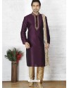 Deep Wine Silk Embroidered Kurta Pajama