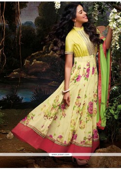 Light Yellow Printed Faux Georgette Anarkali Suits