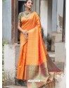 Orange Banglori Raw Silk Zari Worked Designer Saree