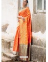 Ravishing Orange Banglori Raw Silk Zari Worked Designer Saree