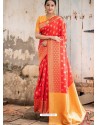 Tremendous Red Banglori Raw Silk Zari Worked Designer Saree