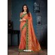 Orange Linen Cotton Banarasi Silk Designer Saree