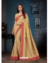Light Beige Linen Cotton Banarasi Silk Designer Saree