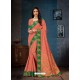 Peach Linen Cotton Banarasi Silk Designer Saree