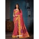 Light Red Linen Cotton Banarasi Silk Designer Saree