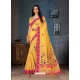 Yellow Linen Cotton Banarasi Silk Designer Saree