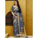 Grey Banarasi Sona Chandi Silk Designer Saree