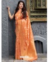 Orange Banarasi Sona Chandi Silk Designer Saree