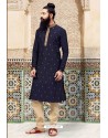 Navy Blue Poly Silk Embroidered Kurta Pajama